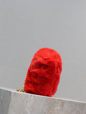 KATE SMALL BAG 22 IN SCARLET RED RABBIT FUR GOLD CHAIN