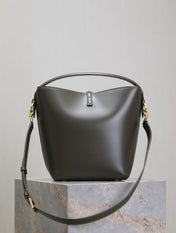 YSL 25S LE 5 À 7 BUCKET 26 IN DARK OLIVE CALFSKIN GOLD HARDWRE