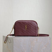 GABY ZIPPED POUCH 19 IN WINE RED QUILTED LAMBSKIN GOLD HARDWARE