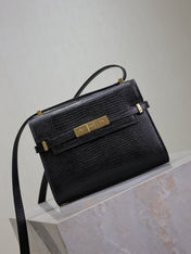 YSL 25S MINI MANHATTAN 19 IN BLACK SHINY CROCODILE CALFSKIN GOLD HARDWRE