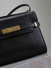 YSL 25S MINI MANHATTAN 19 IN BLACK SHINY CROCODILE CALFSKIN GOLD HARDWRE