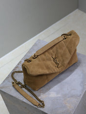 YSL 25S LOULOU PUFFER MINI 23 IN TAN BROWN SUEDE GOLD HARDWRE