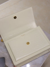 YSL 25S SUNSET MEDIUM 22 IN IVORY CROCODILE-EMBOSSED SHINY CALFSKIN GOLD HARDWARE