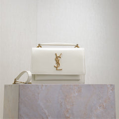 SUNSET SMALL BAG 19 IN WHITE CALFSKIN GOLD HARDWARE