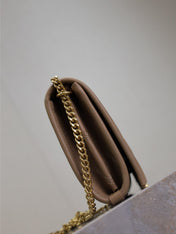 BECKY 22 IN MEDIUM BROWN QUILTED LAMBSKIN GOLD HARDWARE