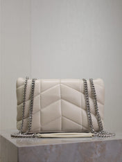 YSL 25S LOULOU PUFFER MINI 23 IN SMOKEY TAUPE CALFSKIN SILVER HARDWRE