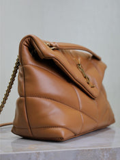 YSL 25S LOULOU PUFFER MM 29 IN CARAMEL CALFSKIN GOLD HARDWARE