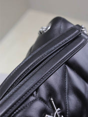 YSL 25S LOULOU PUFFER MM 29 IN BLACK CALFSKIN SILVER HARDWARE