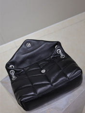 YSL 25S LOULOU PUFFER MM 29 IN BLACK CALFSKIN SILVER HARDWRE
