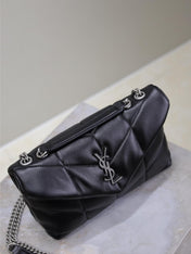 YSL 25S LOULOU PUFFER MINI 23 IN BLACK CALFSKIN SILVER HARDWARE