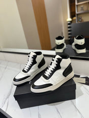 MID-TOP SNEAKERS IN WHITE MIX BLACK PERFORATED LAMBSKIN