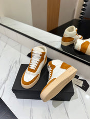 MID-TOP SNEAKERS IN WHITE PERFORATED LAMBSKIN AND BRONZE ORANGE SUEDE