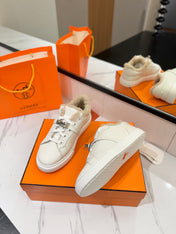 DAY SNEAKER IN WHITE CALFSKIN AND FLEECE LINING