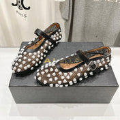 ALAIA PEARL MARY JANE SHOES IN BLACK MIX WHITE MESH AND CALFSKIN