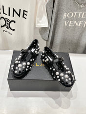 ALAIA PEARL MARY JANE SHOES BLACK MIX WHITE LAMBSKIN