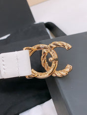 DOUBLE C BELT 20MM IN WHITE CALFSKIN WITH GOLD CHAIN INTERWOVEN BUCKLE