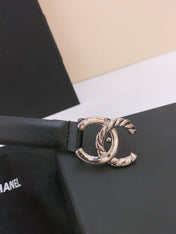 DOUBLE C BELT 20MM IN BLACK CALFSKIN WITH SILVER CHAIN INTERWOVEN BUCKLE