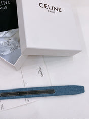 CELINE 25S BELT TRIOMPHE TAURILLON 25MM IN BLACK CALFSKIN AND DENIM 558342