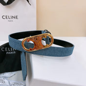 CELINE 25S BELT TRIOMPHE TAURILLON 25MM IN BLACK CALFSKIN AND DENIM 558347