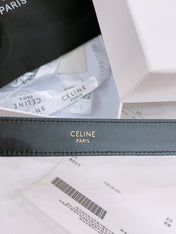 CELINE 25S BELT TRIOMPHE TAURILLON 25MM IN BLACK CALFSKIN AND DENIM 558349