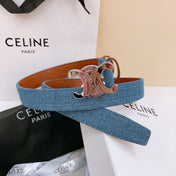 CELINE 25S BELT TRIOMPHE TAURILLON 25MM IN BROWN CALFSKIN AND DENIM 558354