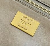 FENDI BAGUETTE 27 BAG IN SAND BEIGE CALFSKIN WITH GOLD HARDWARE