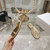 DIORIVIERA C'EST THONG SANDAL GOLD AQUAMARINA CALFSKIN