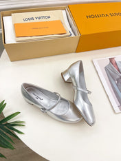 LV WOMEN ROMY HIGH BALLERINA IN SILVER METALLIC LAMBSKIN