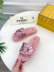 FENDI THICK SOLE 3 CM SEQUIN SLIPPER ROUGH PINK