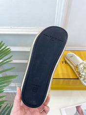 FENDI THICK SOLE 3 CM SEQUIN SLIPPER GOLDEN