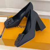 SHAKE PUMP BLOCK HEEL 9 CM SANDALS IN BLACK PEPPLE CALFSKIN