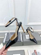 HIGH SLINGBACKS 10 CM IN BLACK SNAKE-PATTERN CALFSKIN