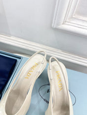 SQUARE TOE SLINGBACK PUMPS IN WHITE GLOSSY CALFSKIN