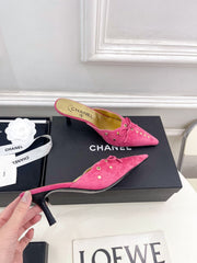 HIGH 65 MM MULE IN DEEP PINK SUEDE