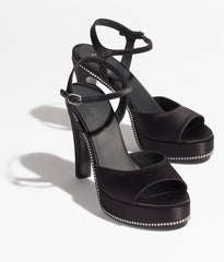 SANDALS BLACK SATIN STRASS