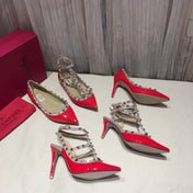 ROCKSTUD CAGED PUMP 65MM IN RUBY RED MIX LIGHT PINK PATENT CALFSKIN