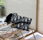 CD Saddle Wallet 10.5cm Blue Obique Embroidery