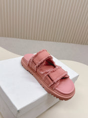 DIOR CLASSIC DOUBLE-STRAP SLIDES 25S IN PEACHY PINK DENIM AND CALFSKIN